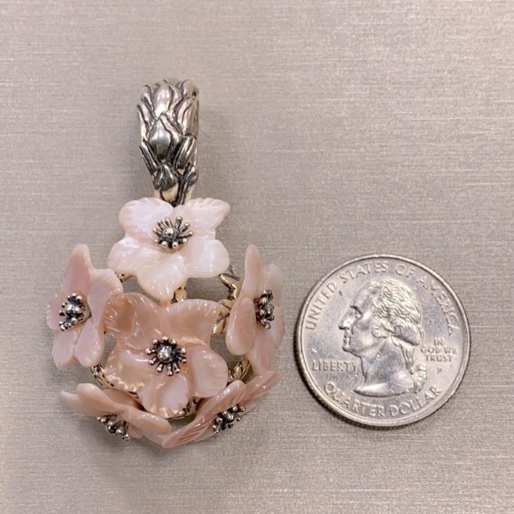 Carolyn Pollack Pink Flower Orb Pendant Enhancer Sterling Silver MOP